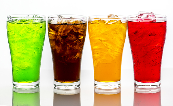 Colorful soda drinks macro shot