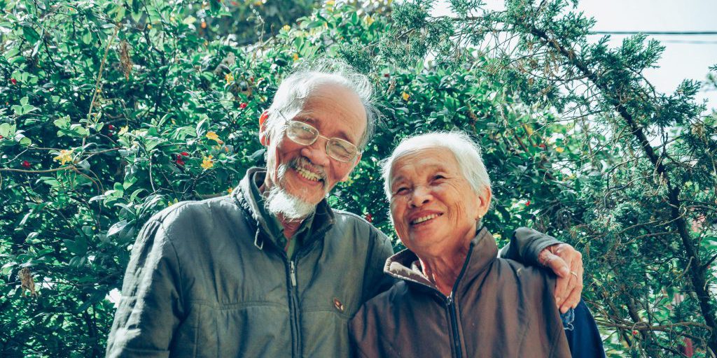 Happy older couple with great memory